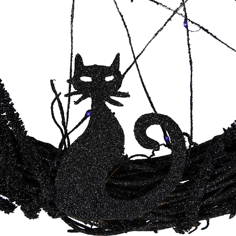 Northlight 13in Led Black Twig With Bats Wreath