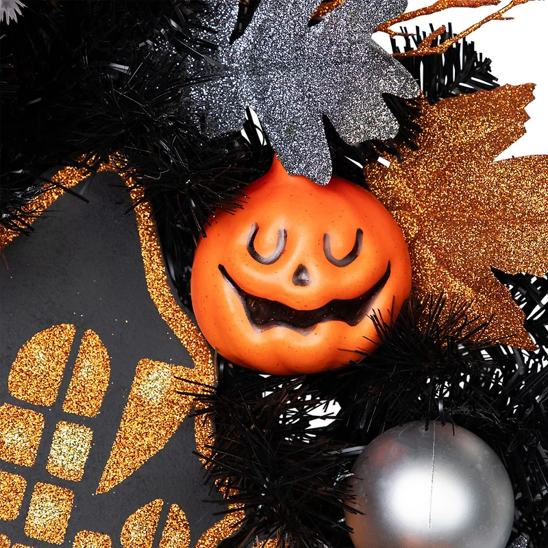 Northlight 24in Orange And Black Haunted House Wreath