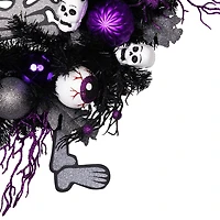 Northlight 24in Purple And Black Skeleton Pine Wreath