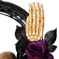 Northlight 22in Skull With Hands And Purple Roses Wreath
