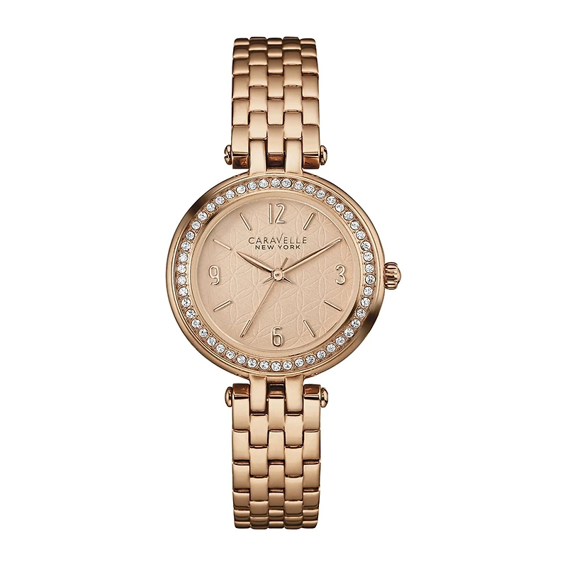 Caravelle New York® Womens Crystal-Accent Rose-Tone Stainless Steel Watch 44L175
