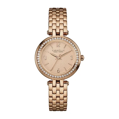 Caravelle New York® Womens Crystal-Accent Rose-Tone Stainless Steel Watch 44L175