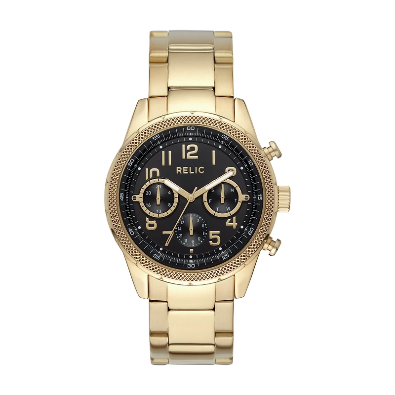 Relic By Fossil Mens Multi-Function Gold Tone Stainless Steel Bracelet Watch Zr15957