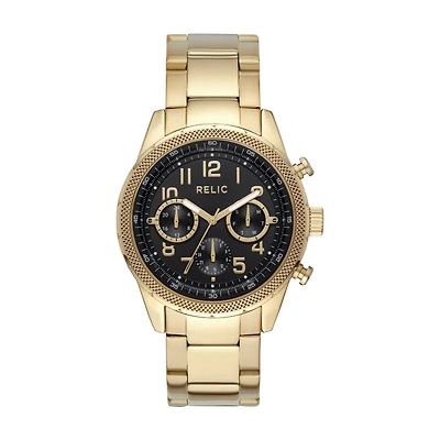 Relic By Fossil Mens Multi-Function Gold Tone Stainless Steel Bracelet Watch Zr15957