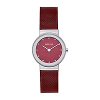 Bering Womens Crystal Accent Red Stainless Steel Bracelet Watch 10126-303