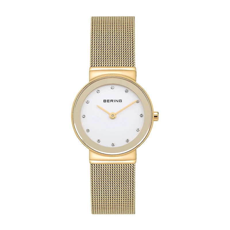 Bering Womens Crystal Accent Gold Tone Stainless Steel Bracelet Watch 10126-334