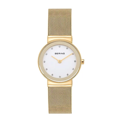 Bering Womens Crystal Accent Gold Tone Stainless Steel Bracelet Watch 10126-334
