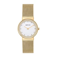 Bering Womens Crystal Accent Gold Tone Stainless Steel Bracelet Watch 10126-334