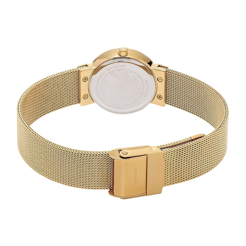 Bering Womens Crystal Accent Gold Tone Stainless Steel Bracelet Watch 10126-334