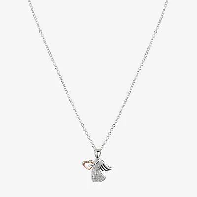 Gratitude & Grace Womens Crystal Pure Silver Over Brass Angel Heart 16 Inch Pendant Necklace
