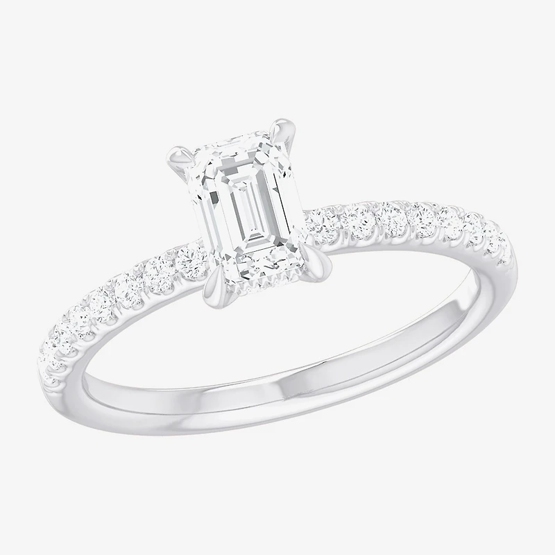 (G-H / Si1-Si2) Womens 1 CT. T.W. Lab Grown White Diamond 10K Gold Side Stone Engagement Ring