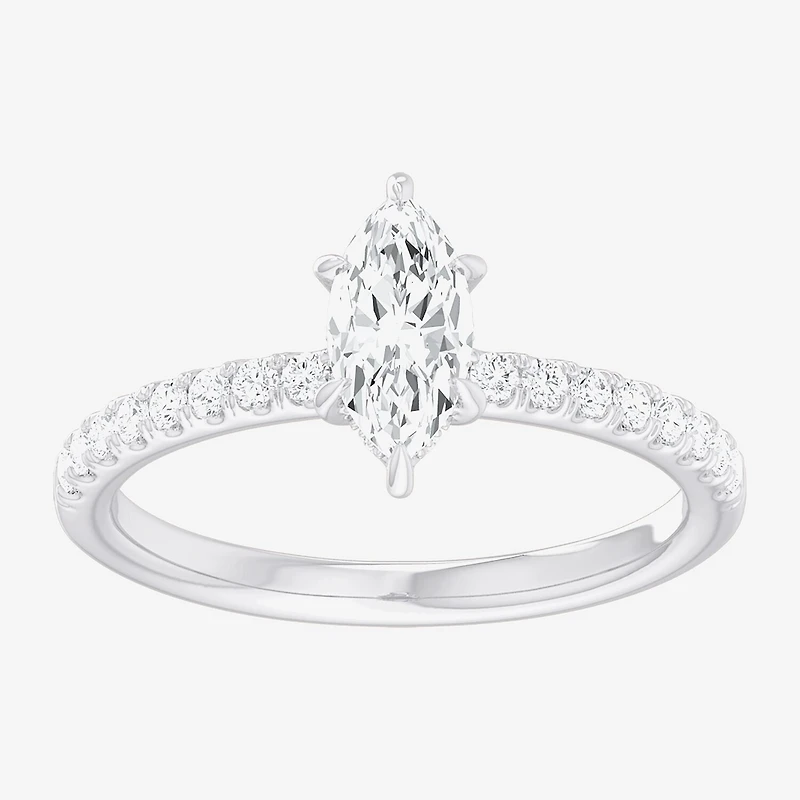 (G-H / Si1-Si2) Womens 1 CT. T.W. Lab Grown White Diamond 10K Gold Marquise Side Stone Engagement Ring