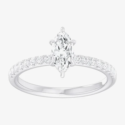 (G-H / Si1-Si2) Womens 1 CT. T.W. Lab Grown White Diamond 10K Gold Marquise Side Stone Engagement Ring