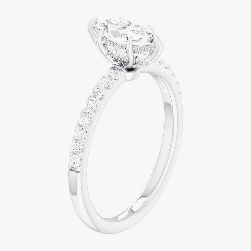 (G-H / Si1-Si2) Womens 1 CT. T.W. Lab Grown White Diamond 10K Gold Marquise Side Stone Engagement Ring