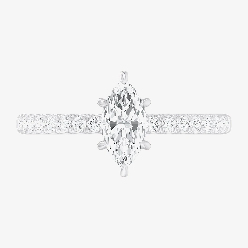 (G-H / Si1-Si2) Womens 1 CT. T.W. Lab Grown White Diamond 10K Gold Marquise Side Stone Engagement Ring