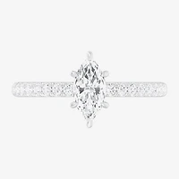 (G-H /  Si1-Si2) Womens 1 CT. T.W. Lab Grown White Diamond 10K Gold Marquise Side Stone Engagement Ring