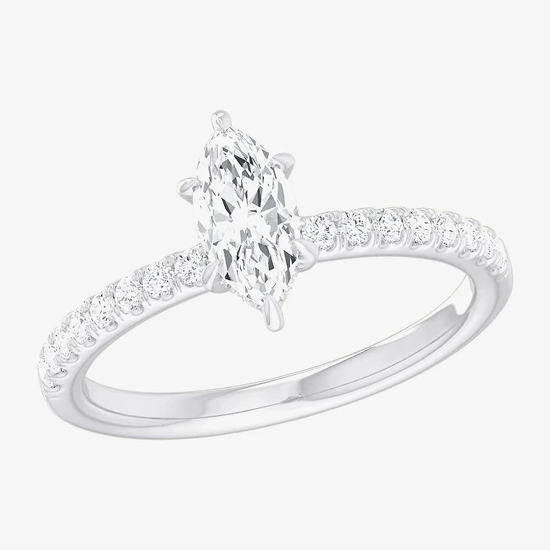 (G-H / Si1-Si2) Womens 1 CT. T.W. Lab Grown White Diamond 10K Gold Marquise Side Stone Engagement Ring