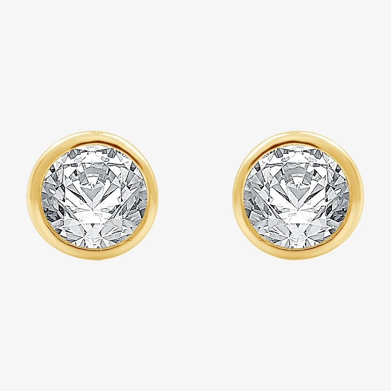 Yes, Please! Womens Lab Created White Sapphire 14K Gold Over Silver Sterling Silver Round 2 Pair Earring Set