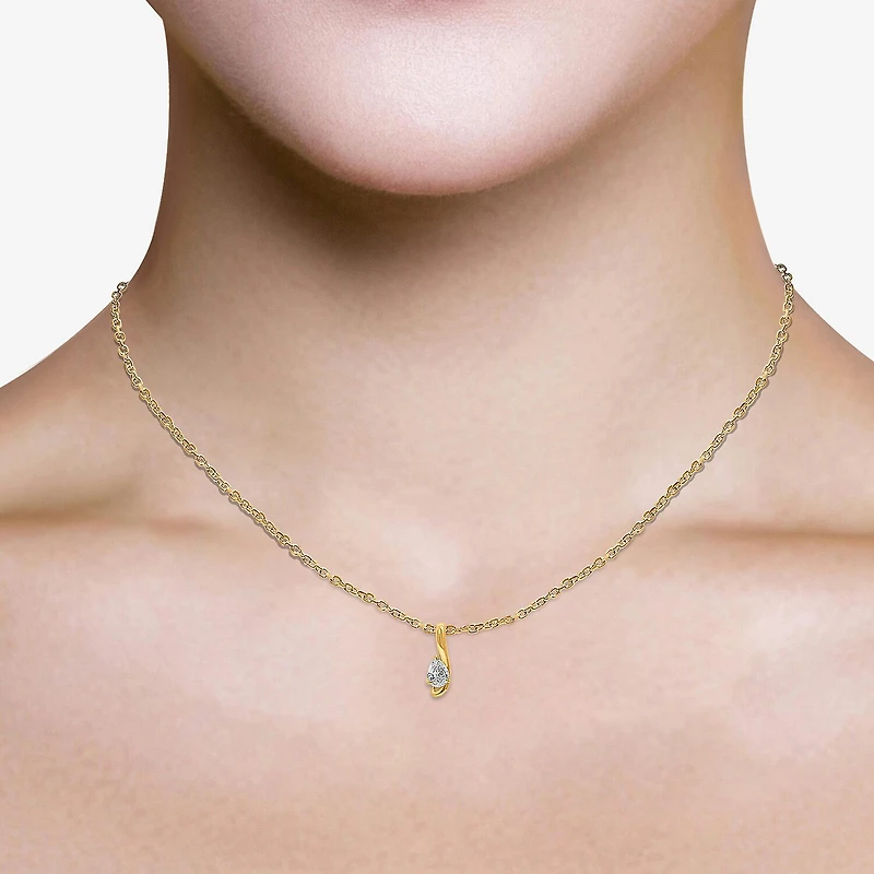 I / I1) Womens CT. Lab Grown White Diamond 10K Gold Pear 18 Inch Pendant Necklace