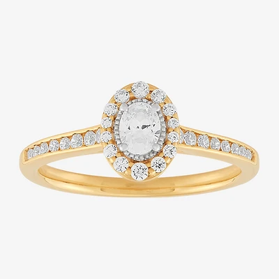 (H-I / Si1-Si2) Womens 1/2 CT. T.W. Lab Grown White Diamond 10K Gold Oval Side Stone Halo Engagement Ring