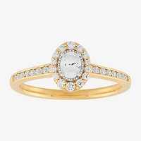 (H-I / Si1-Si2) Womens 1/2 CT. T.W. Lab Grown White Diamond 10K Gold Oval Side Stone Halo Engagement Ring