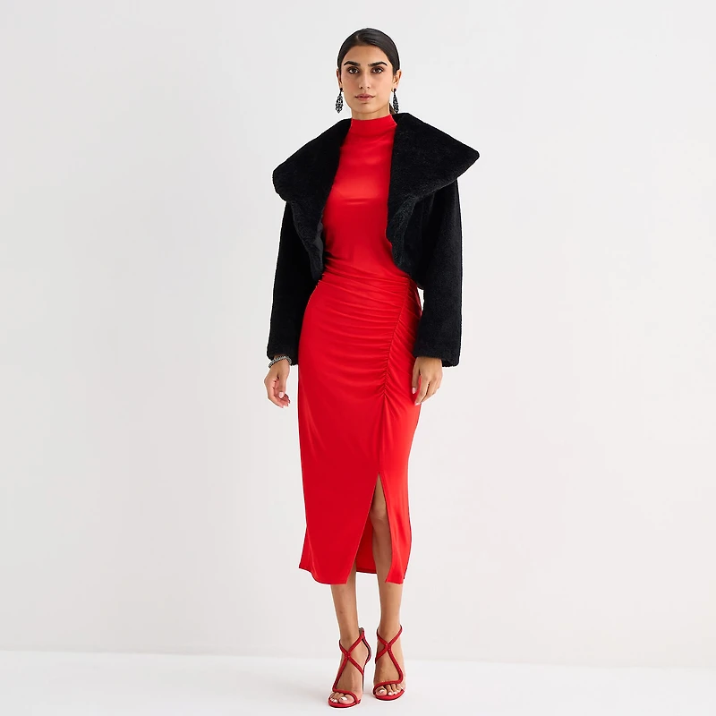 Perceptions Faux Fur Womens Long Sleeve Shrug