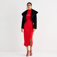 Perceptions Faux Fur Womens Long Sleeve Shrug
