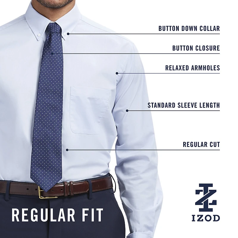 IZOD All Over Stretch Mens Regular Fit Easy Care Wrinkle Free Long Sleeve Dress Shirt