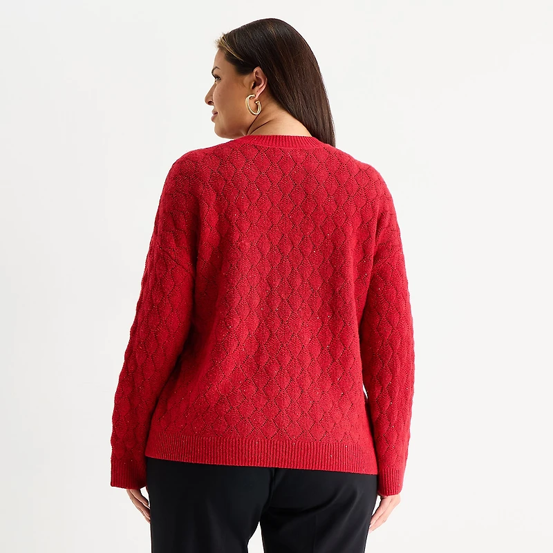 Liz Claiborne Plus Womens Crew Neck Long Sleeve Pullover Sweater