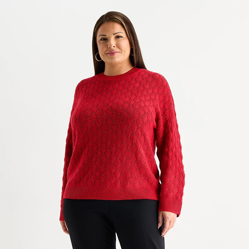 Liz Claiborne Plus Womens Crew Neck Long Sleeve Pullover Sweater