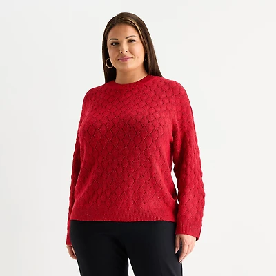 Liz Claiborne Plus Womens Crew Neck Long Sleeve Pullover Sweater