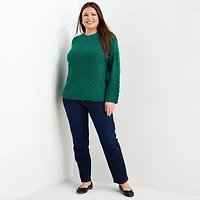 Liz Claiborne Plus Womens Crew Neck Long Sleeve Pullover Sweater