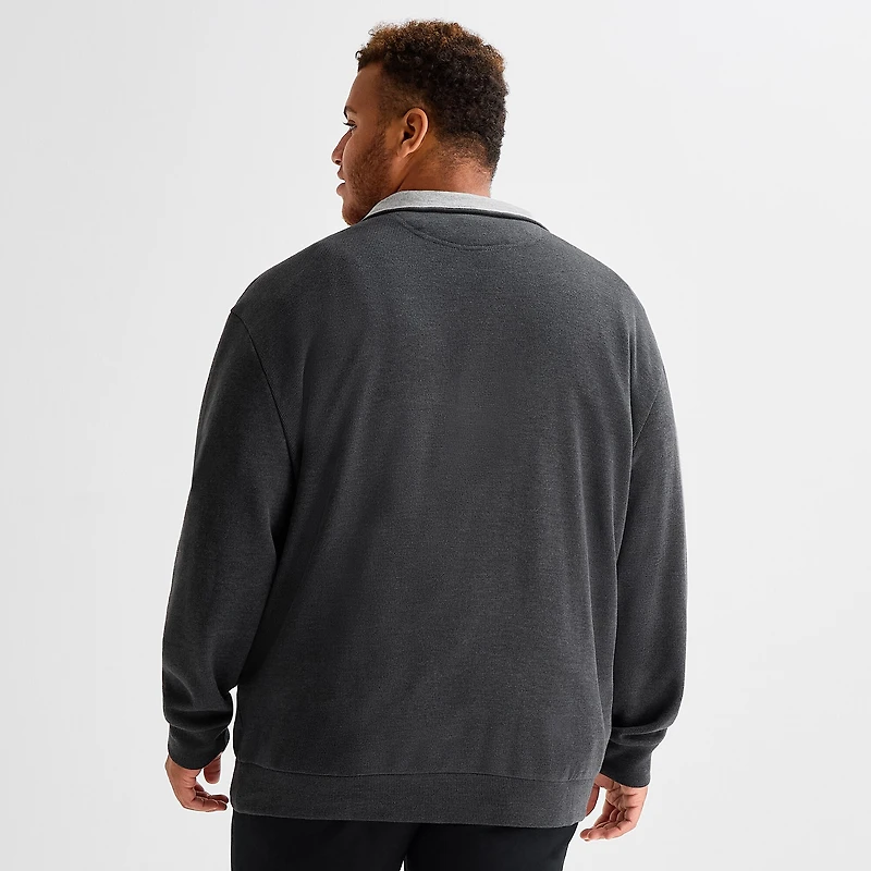 U.S. Polo Assn. Flatback Mens Mock Neck Long Sleeve Big and Tall Quarter-Zip Pullover