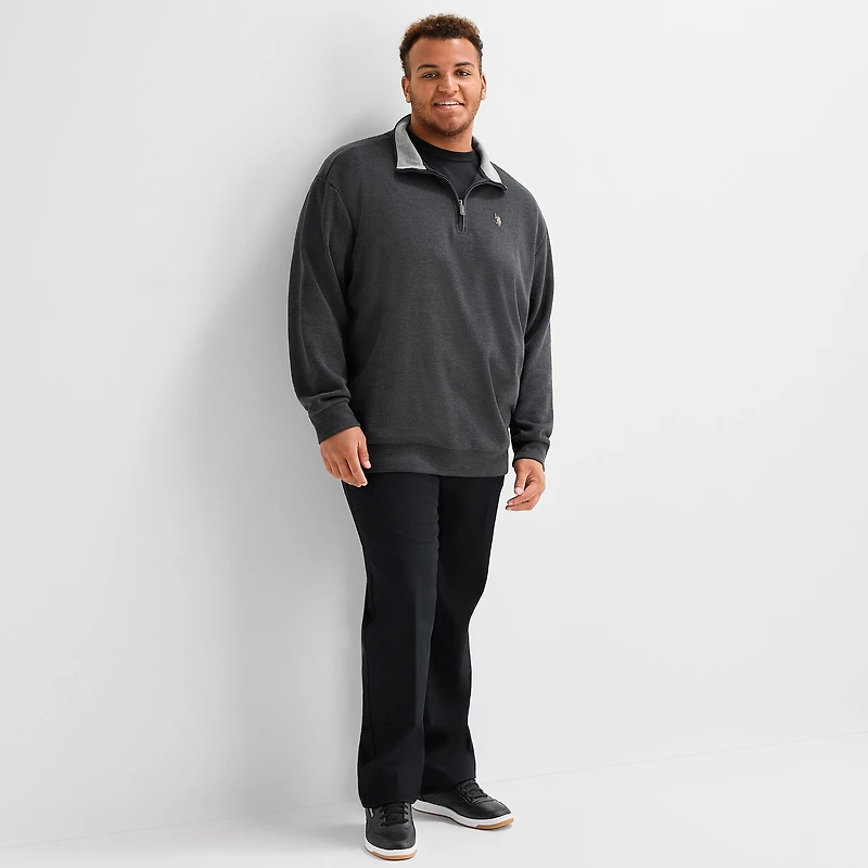 U.S. Polo Assn. Flatback Mens Mock Neck Long Sleeve Big and Tall Quarter-Zip Pullover
