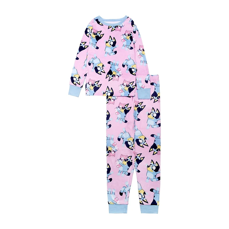 Little & Big Kid Girls Bluey Velour Crew Neck Long Sleeve 2-pc. Pajama Set