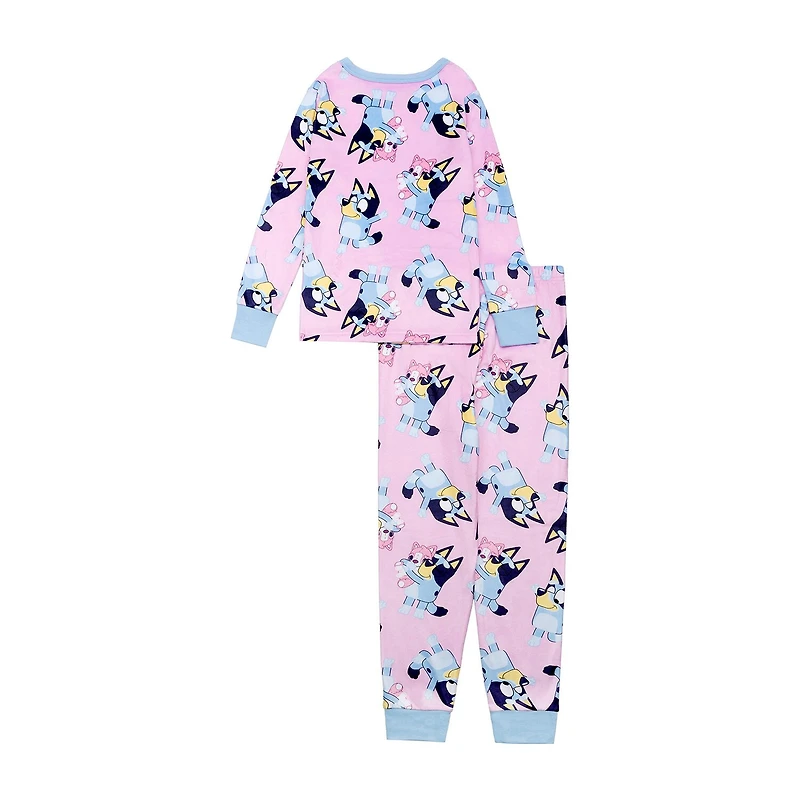Little & Big Kid Girls Bluey Velour Crew Neck Long Sleeve 2-pc. Pajama Set