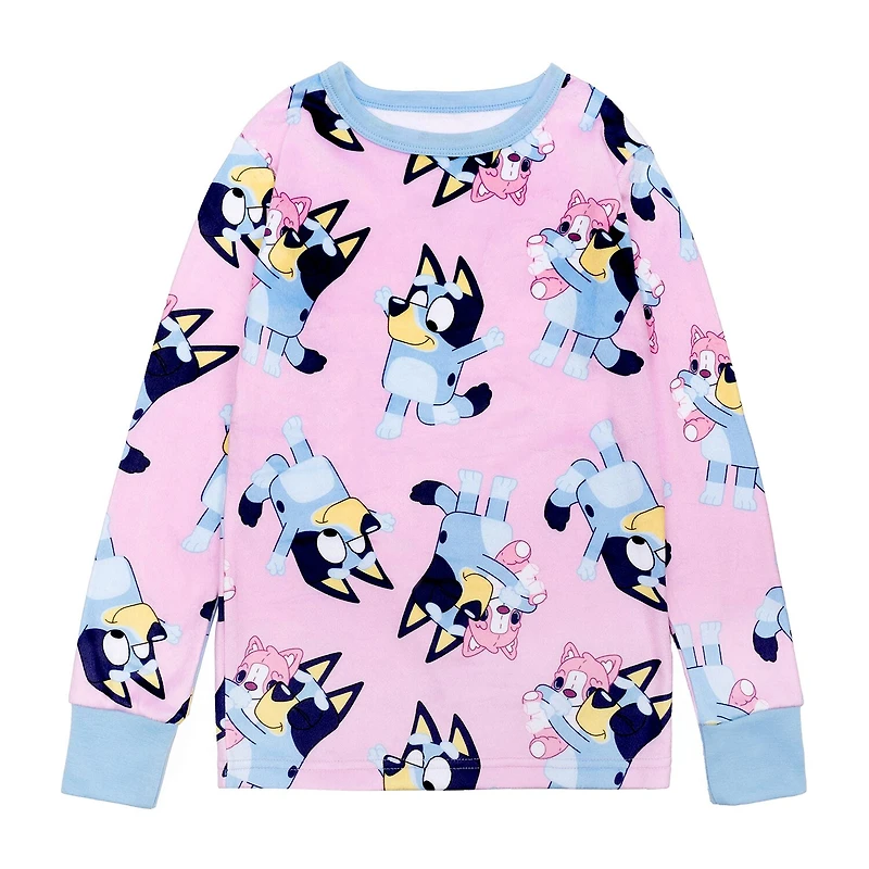 Little & Big Kid Girls Bluey Velour Crew Neck Long Sleeve 2-pc. Pajama Set