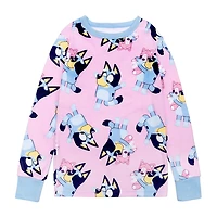 Little & Big Kid Girls Bluey Velour Crew Neck Long Sleeve 2-pc. Pajama Set
