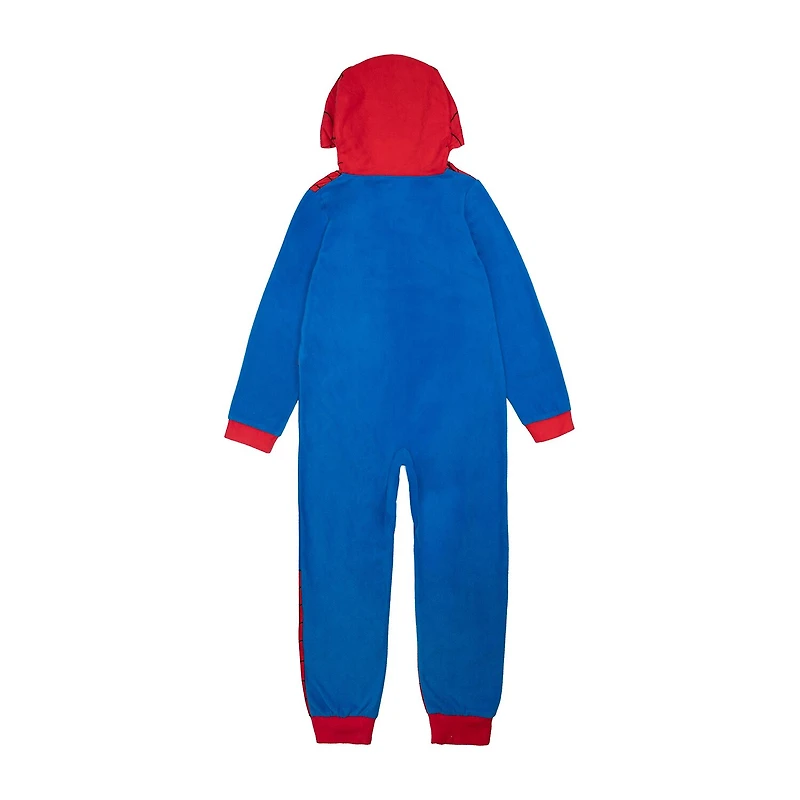 Disney Collection Little & Big Kid Boys Marvel Spiderman Microfleece Hooded Long Sleeve One Piece Pajama