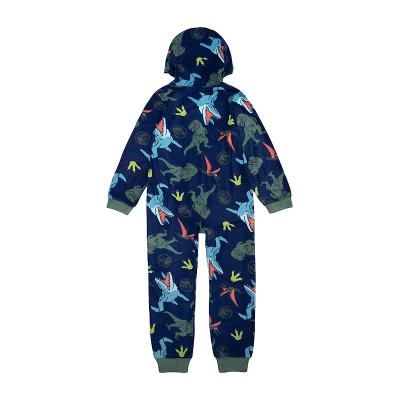 Big Kid Boys Microfleece Long Sleeve Hooded Jurassic World One Piece Pajama