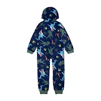 Big Kid Boys Microfleece Long Sleeve Hooded Jurassic World One Piece Pajama