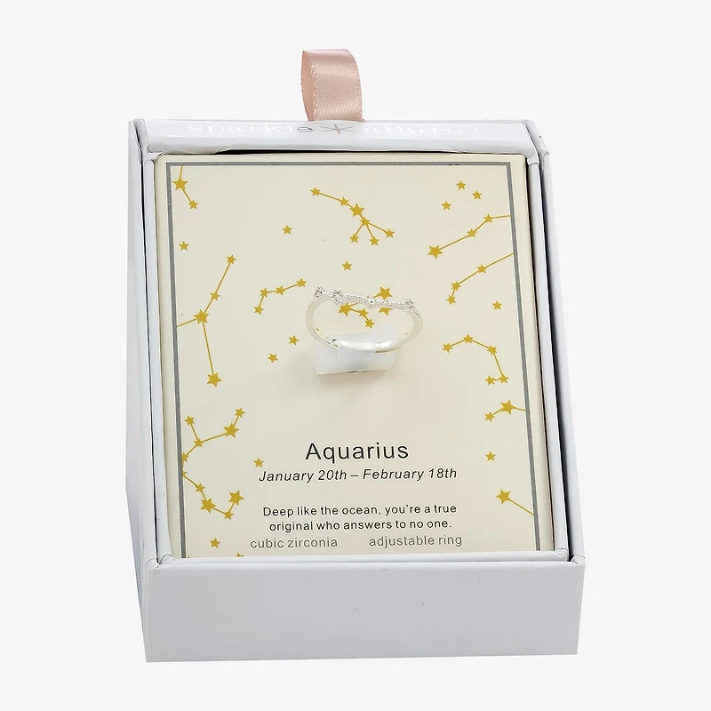 Sparkle Allure Zodiac Womens Cubic Zirconia Pure Silver Over Brass Band