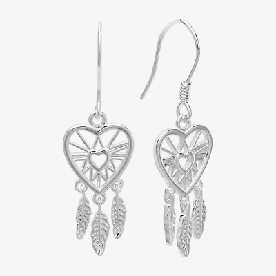 Silver Treasures Womens Sterling Silver Heart Hypoallergenic Drop Earrings