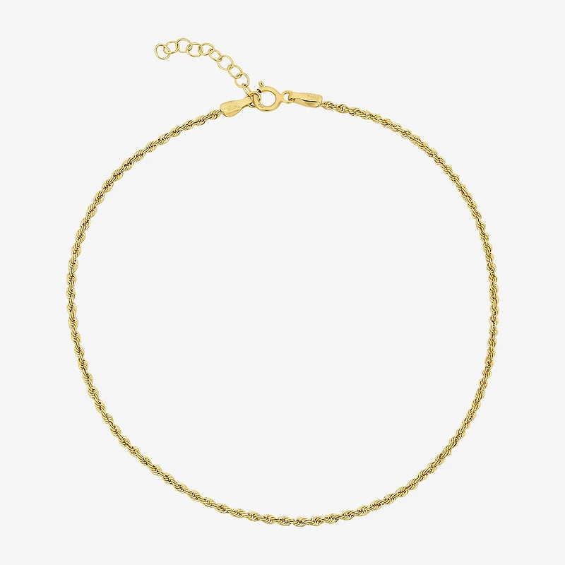 Womens 10K Gold 9 Inch Hollow Rope Ankle Bracelet