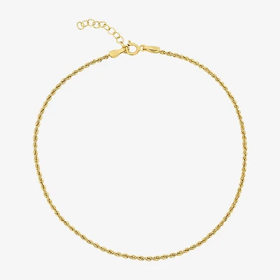 Womens 10K Gold 9 Inch Hollow Rope Ankle Bracelet