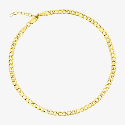 Womens 10K Gold 9 Inch Hollow Curb Ankle Bracelet