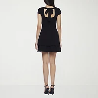 B. Smart Bow Back Womens Juniors Crew Neck Short Sleeve Cap Fit + Flare Dress