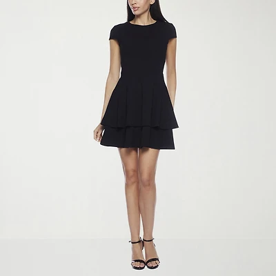 B. Smart Bow Back Womens Juniors Crew Neck Short Sleeve Cap Fit + Flare Dress
