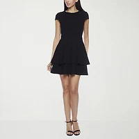 B. Smart Bow Back Womens Juniors Crew Neck Short Sleeve Cap Fit + Flare Dress