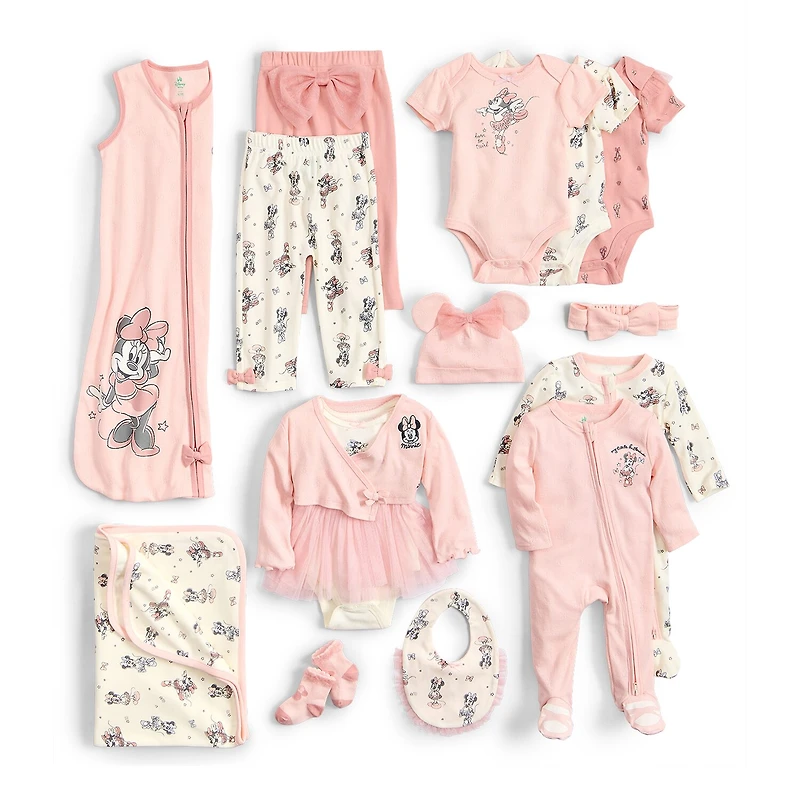 Baby Girls Minnie Mouse Crew Neck Short Sleeve 3-pc. Bodysuit